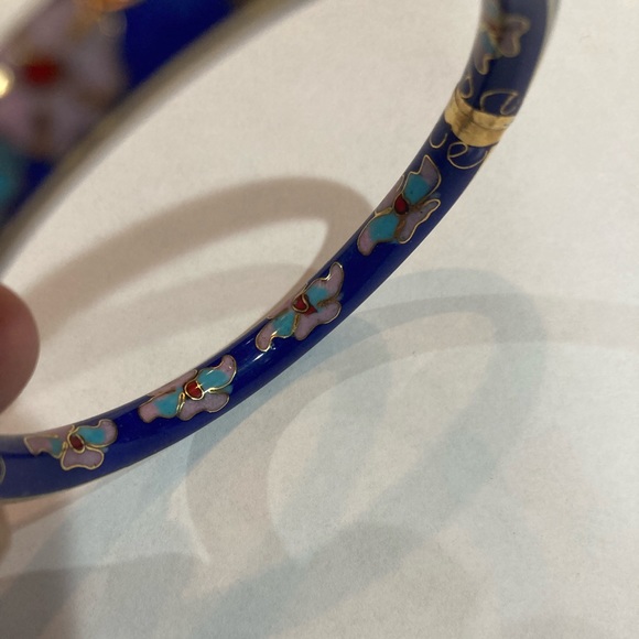 Cloisonné Hinged Bangle Bracelet Blue Pink Brown Yellow Good Used Condition - Picture 6 of 9
